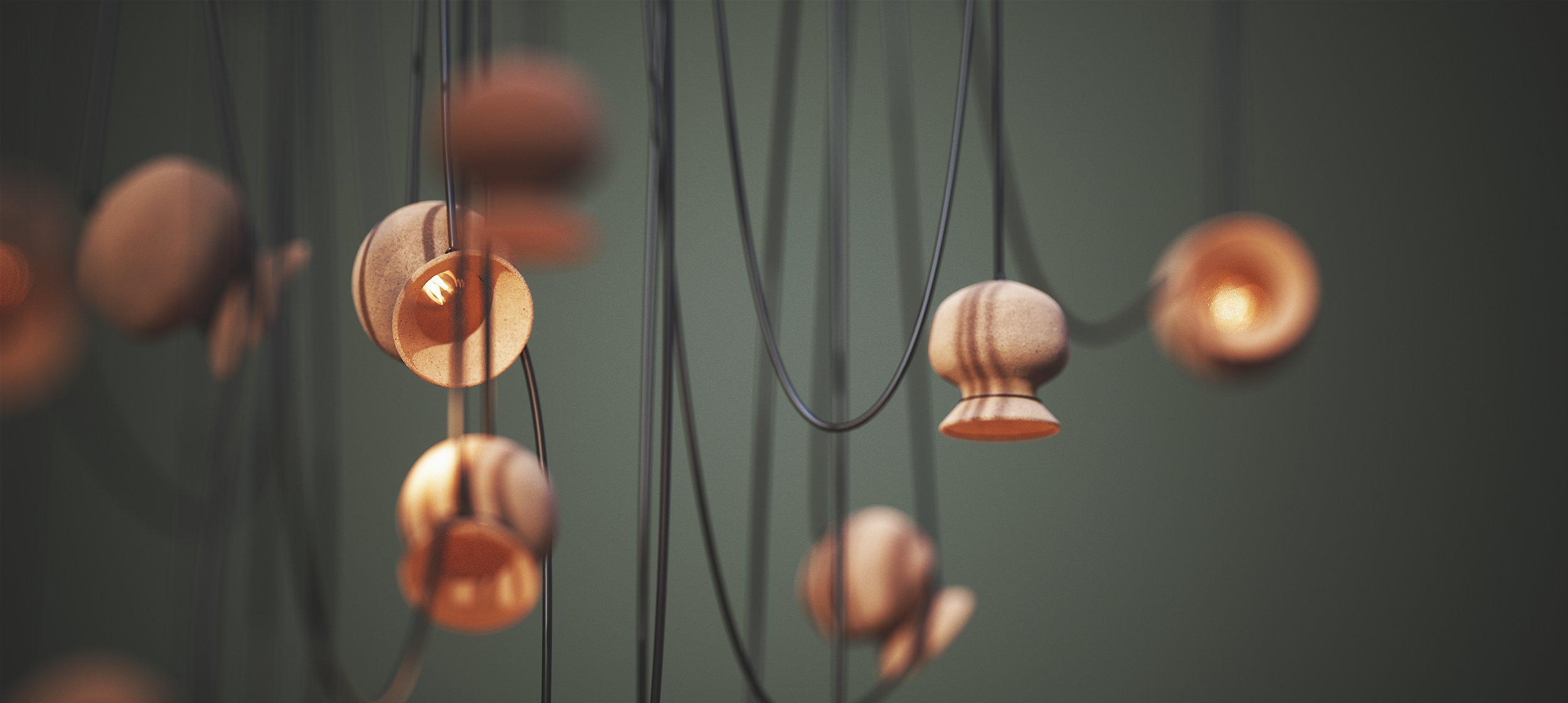 3d visualization of a clay hanging lamp